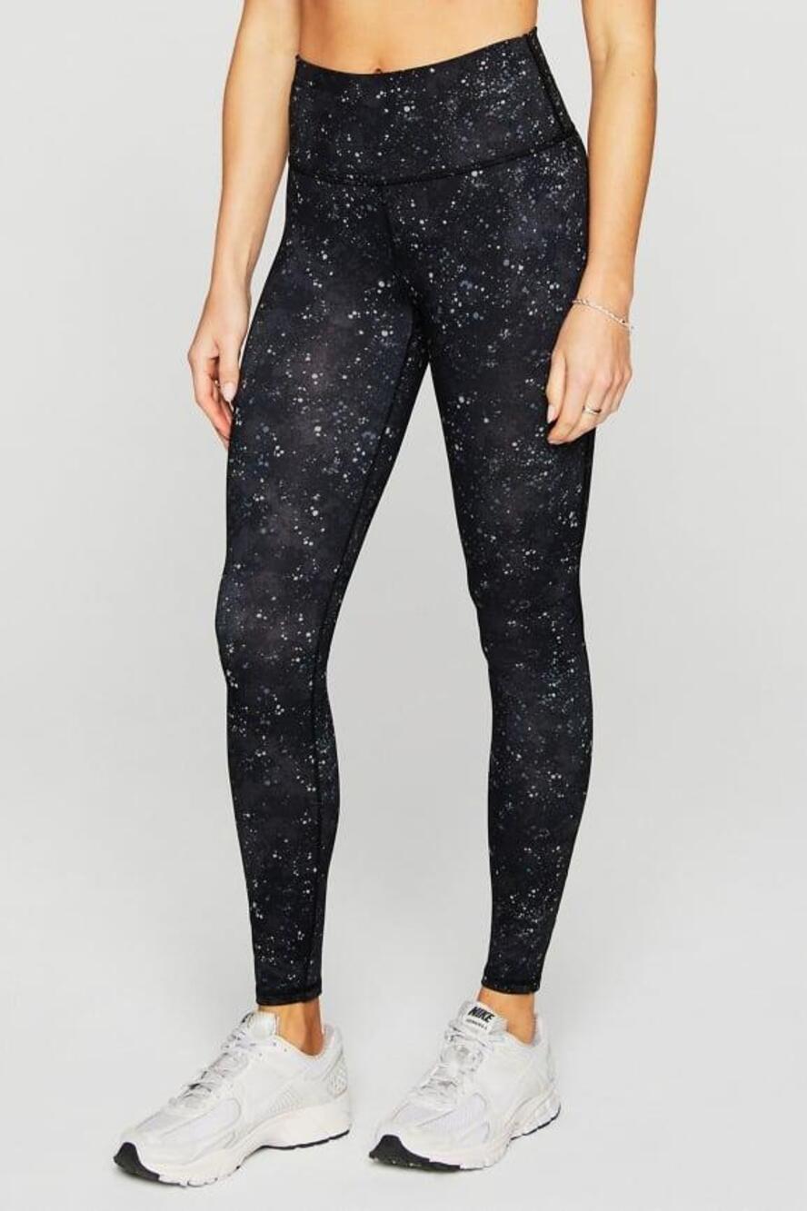 Fabletics PowerHold High-Waisted 7/8 Leggings Black Printed Pocket Sz M NWT